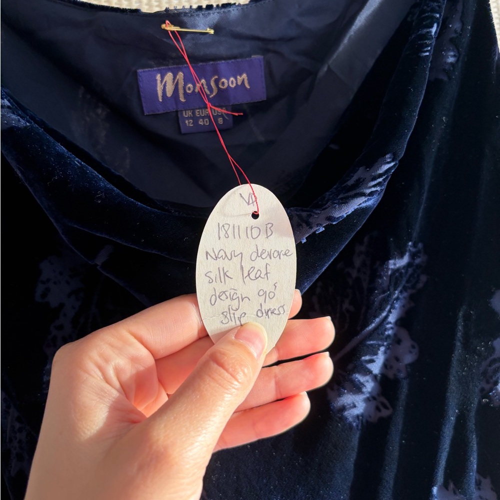 Silk and Velvet Midnight Blue Floral Maxi Dress - Picture 5 of 7